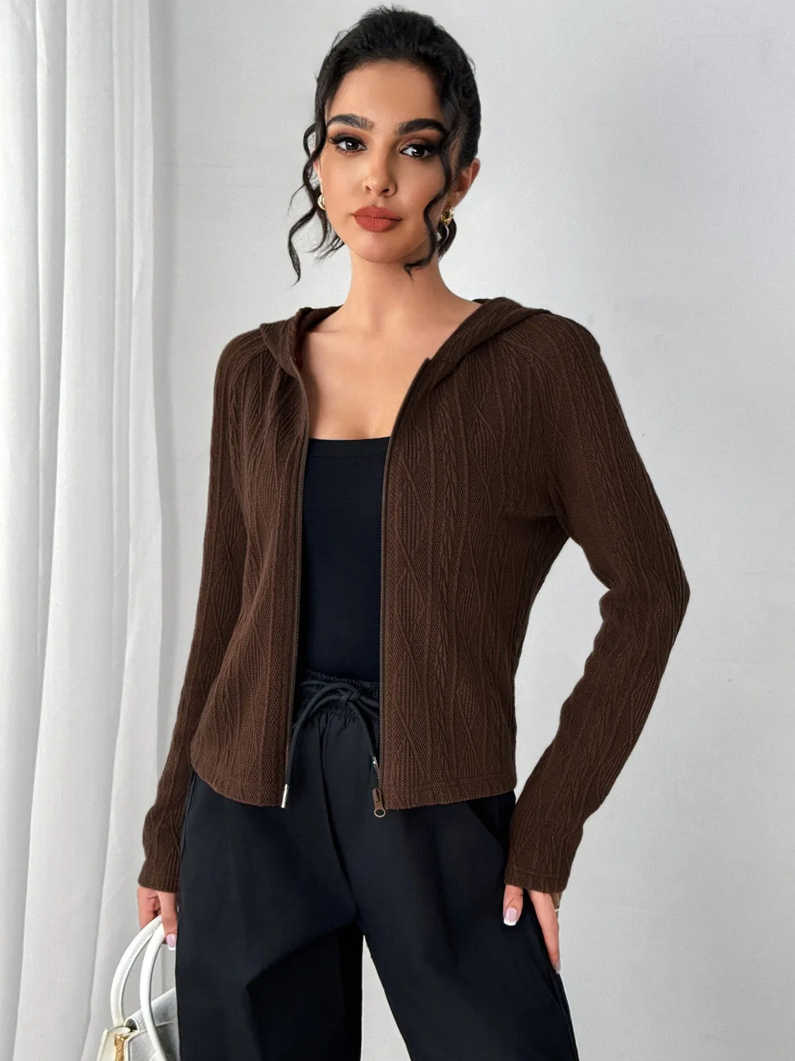 Texture Zip Up Long Sleeve Hooded Outerwear sold by Charming Charlie product image thumbnail 5