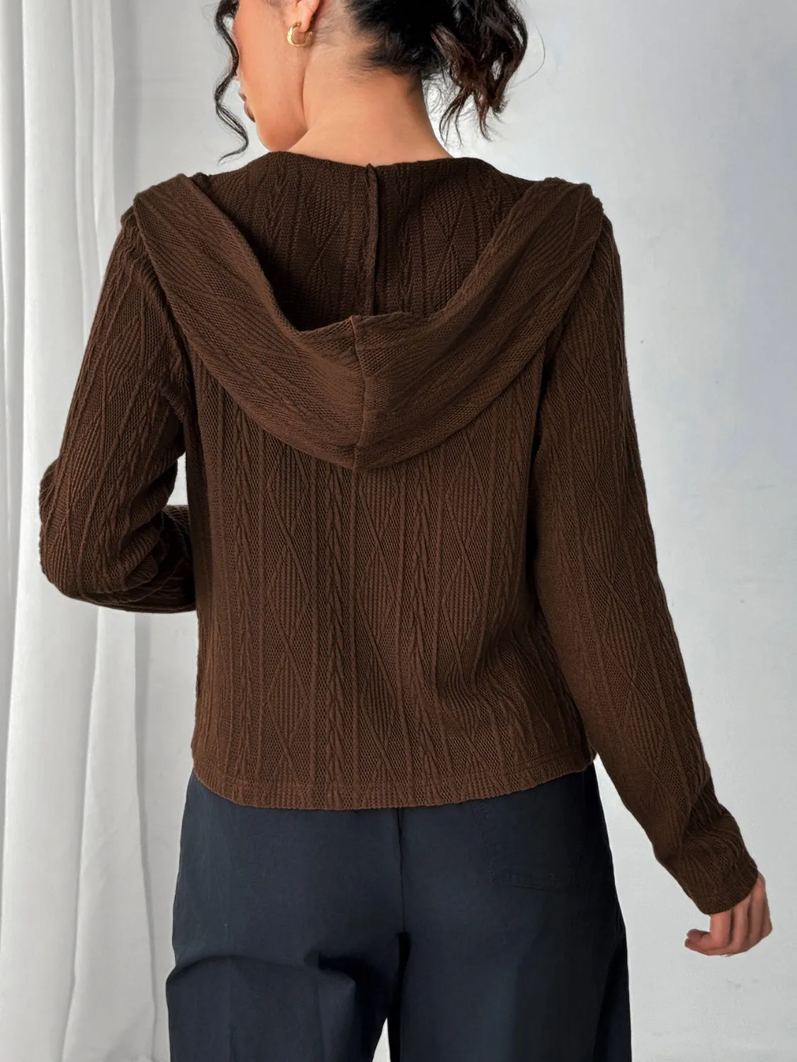 Texture Zip Up Long Sleeve Hooded Outerwear sold by Charming Charlie product image thumbnail 2