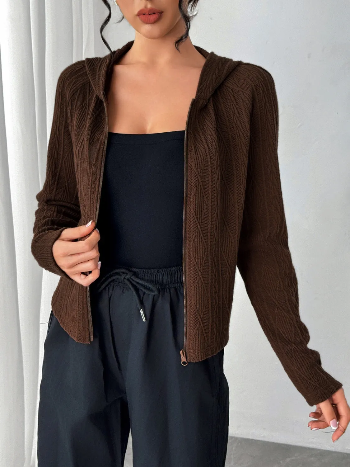 Texture Zip Up Long Sleeve Hooded Outerwear sold by Charming Charlie product image thumbnail 3