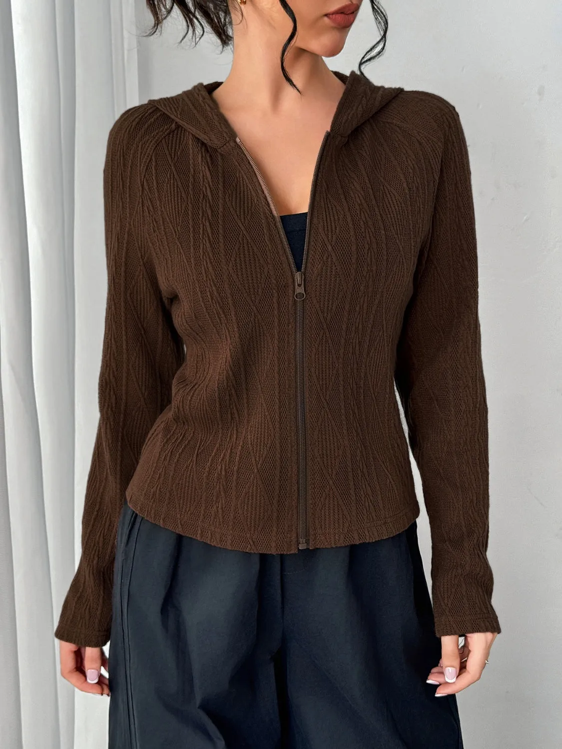 Texture Zip Up Long Sleeve Hooded Outerwear sold by Charming Charlie