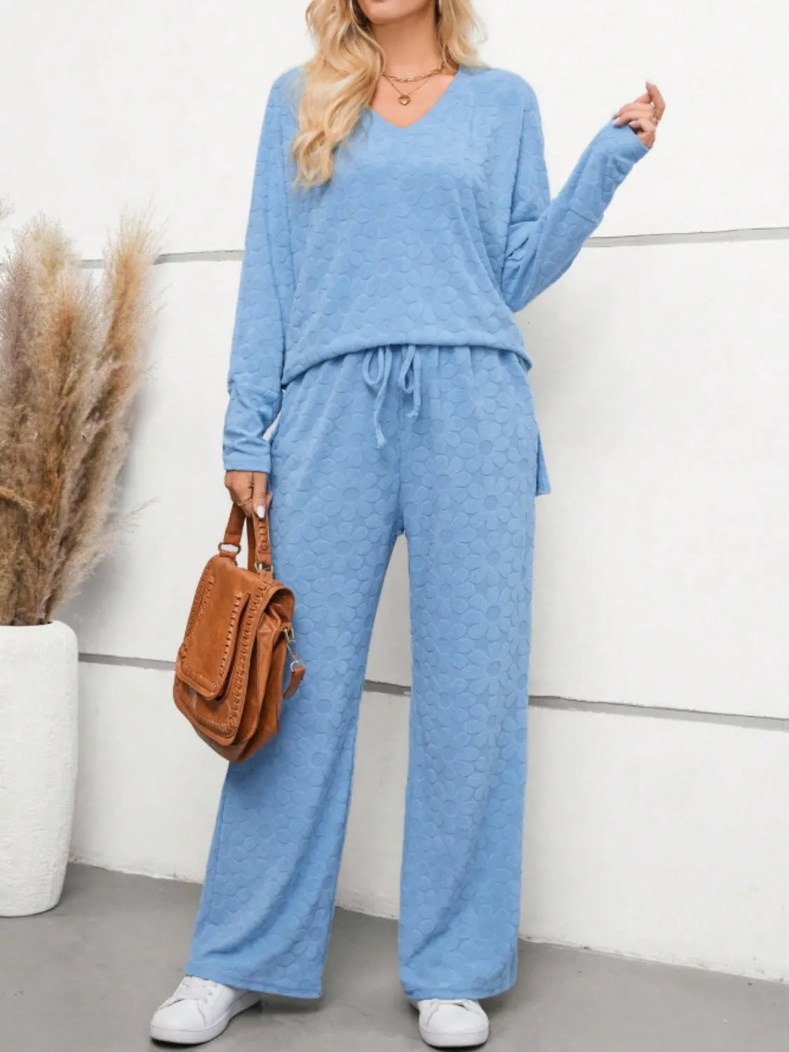Flower V-Neck Long Sleeve Top and Pants Set sold by Charming Charlie product image thumbnail 2