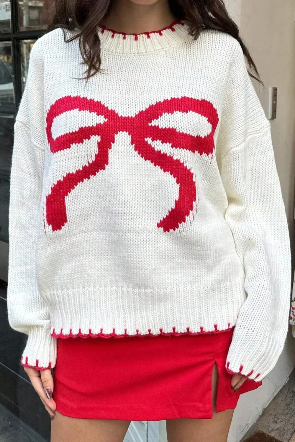 Bow Graphic Round Neck Long Sleeve Sweater sold by Charming Charlie product image thumbnail 4