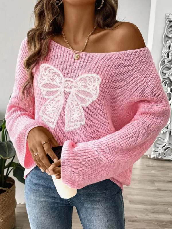 Bow Boat Neck Long Sleeve Sweater sold by Charming Charlie