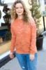 Pumpkin Pointelle Shoulder Lace Sweater sold by Charming Charlie