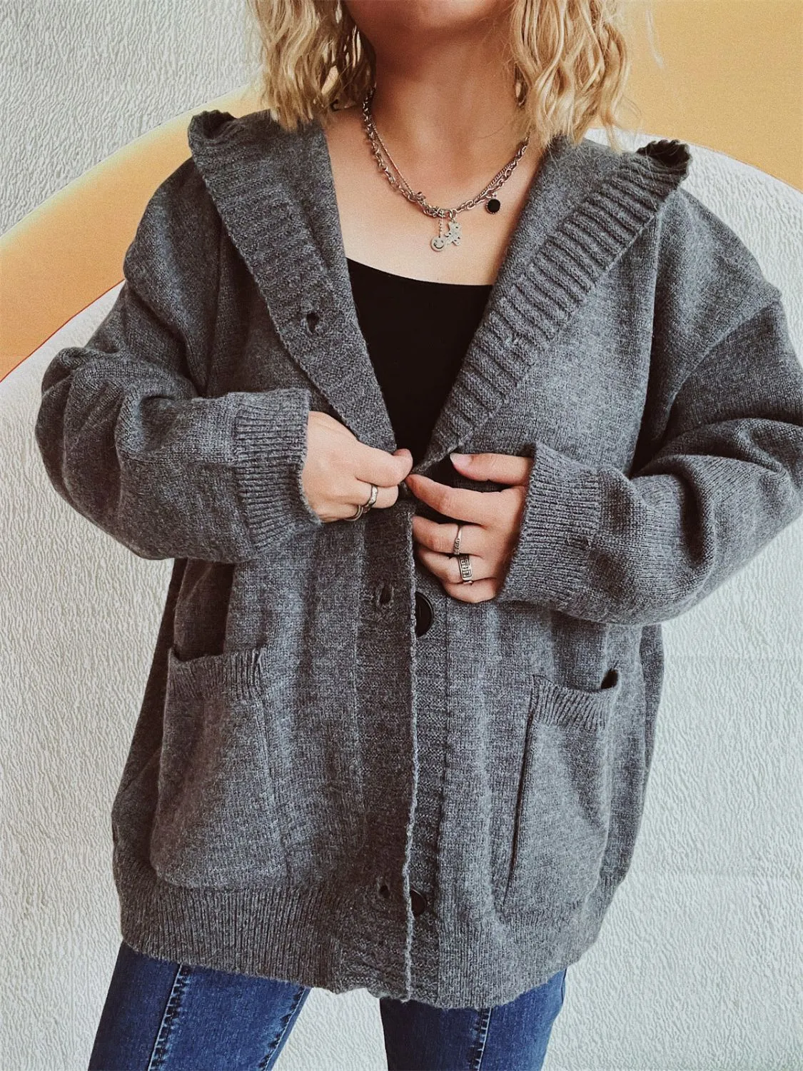 Dropped Shoulder Long Sleeve Hooded Cardigan sold by Charming Charlie