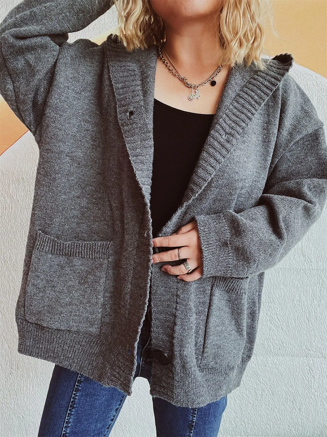 Dropped Shoulder Long Sleeve Hooded Cardigan sold by Charming Charlie product image thumbnail 5