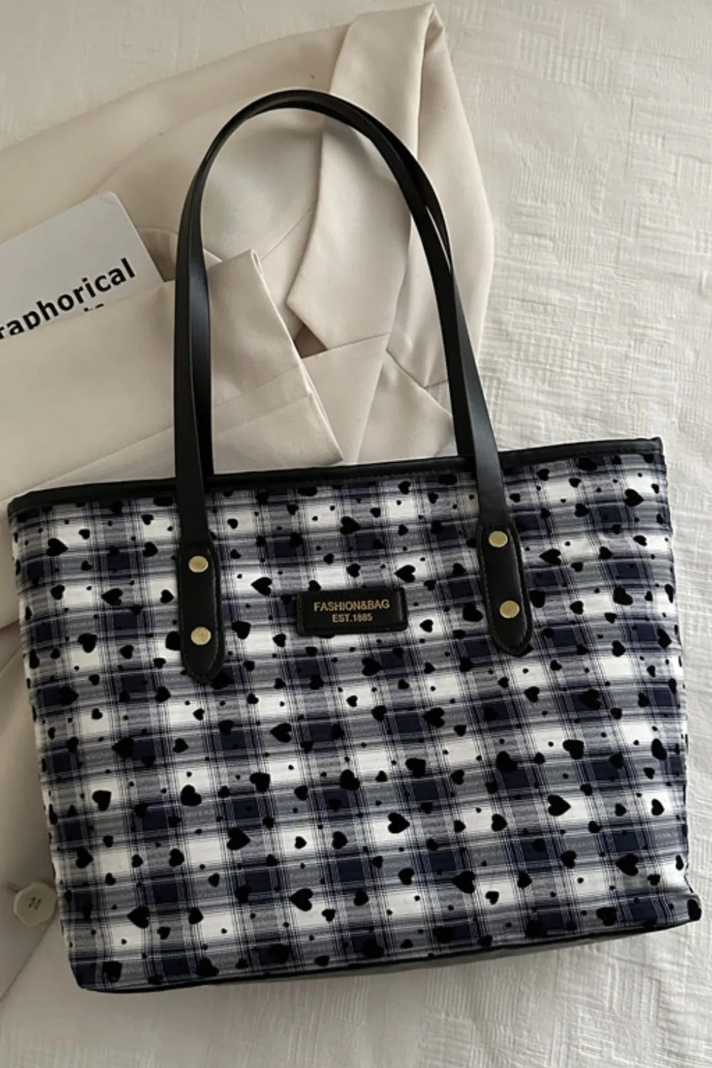 Heart Plaid PU Leather Strap Tote Bag sold by Charming Charlie