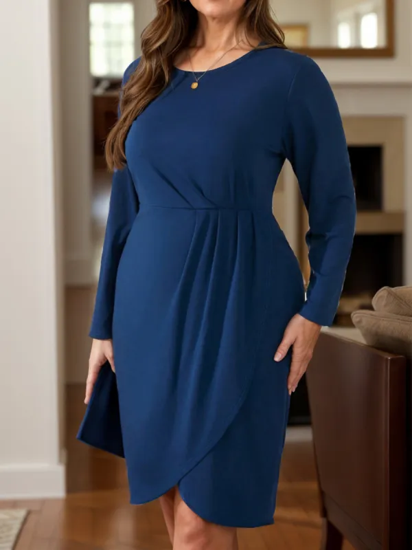 Ruched Round Neck Long Sleeve Mini Dress sold by Charming Charlie