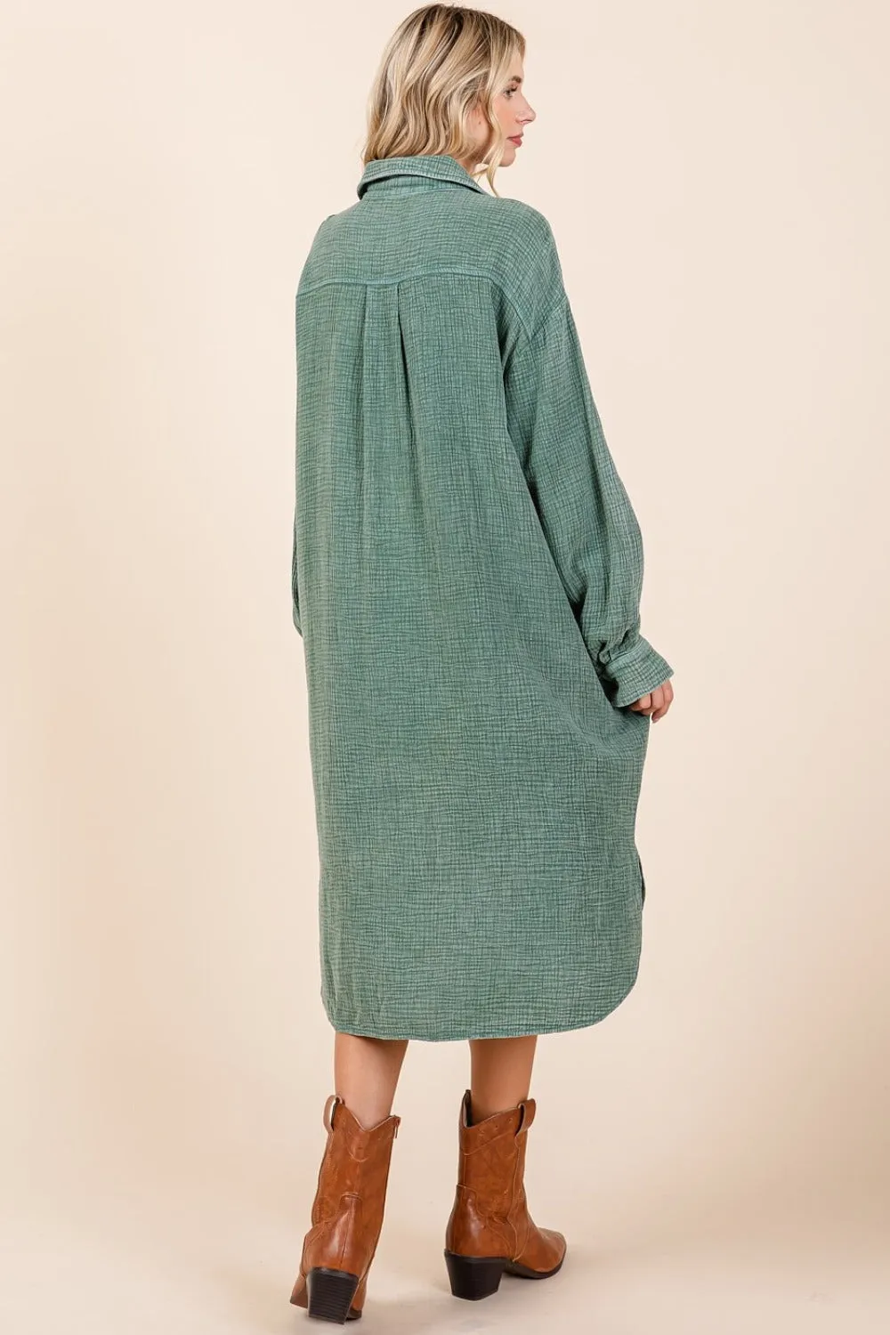 Mittoshop Mineral Wash Cotton Gauze Midi Shirt Dress sold by Charming Charlie product image thumbnail 3