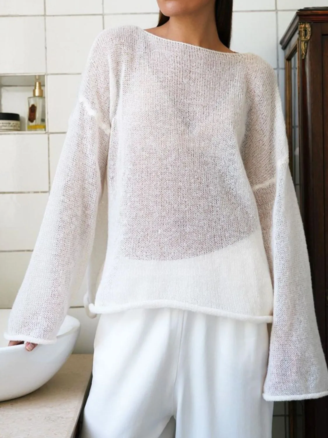 Boat Neck Long Sleeve Knit Cover Up sold by Charming Charlie product image thumbnail 4