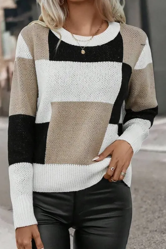 Color Block Round Neck Long Sleeve Sweater sold by Charming Charlie