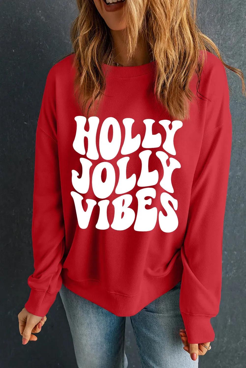 Letter Graphic Round Neck Long Sleeve Sweatshirt sold by Charming Charlie
