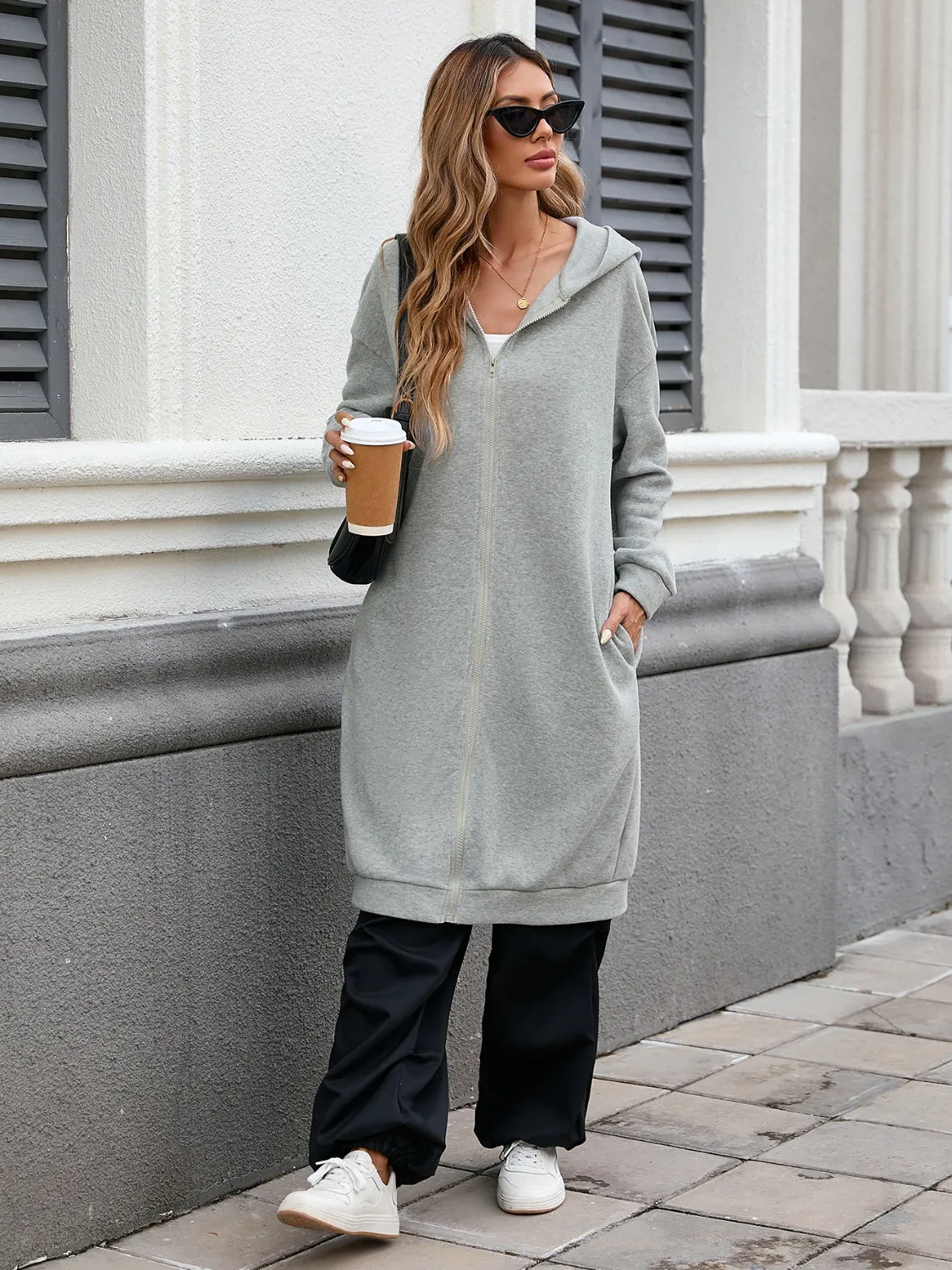 Zip Up Long Sleeve Longline Hooded Outerwear sold by Charming Charlie product image thumbnail 5