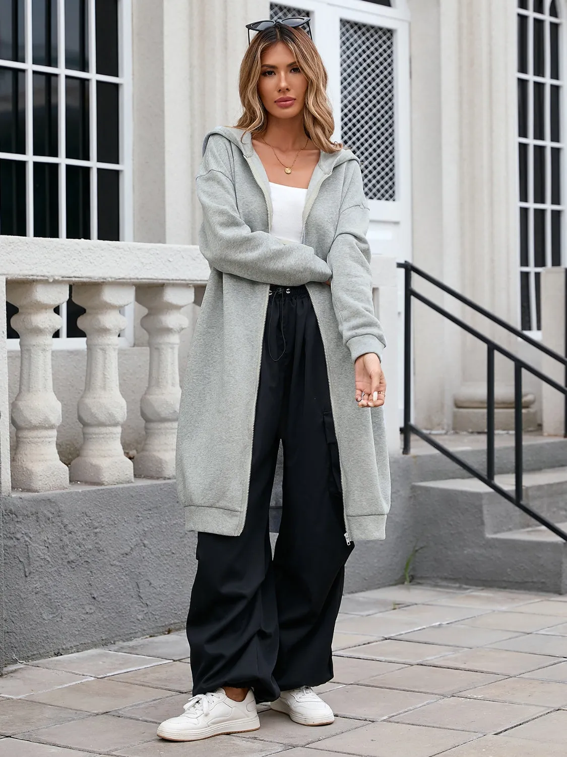 Zip Up Long Sleeve Longline Hooded Outerwear sold by Charming Charlie product image thumbnail 2