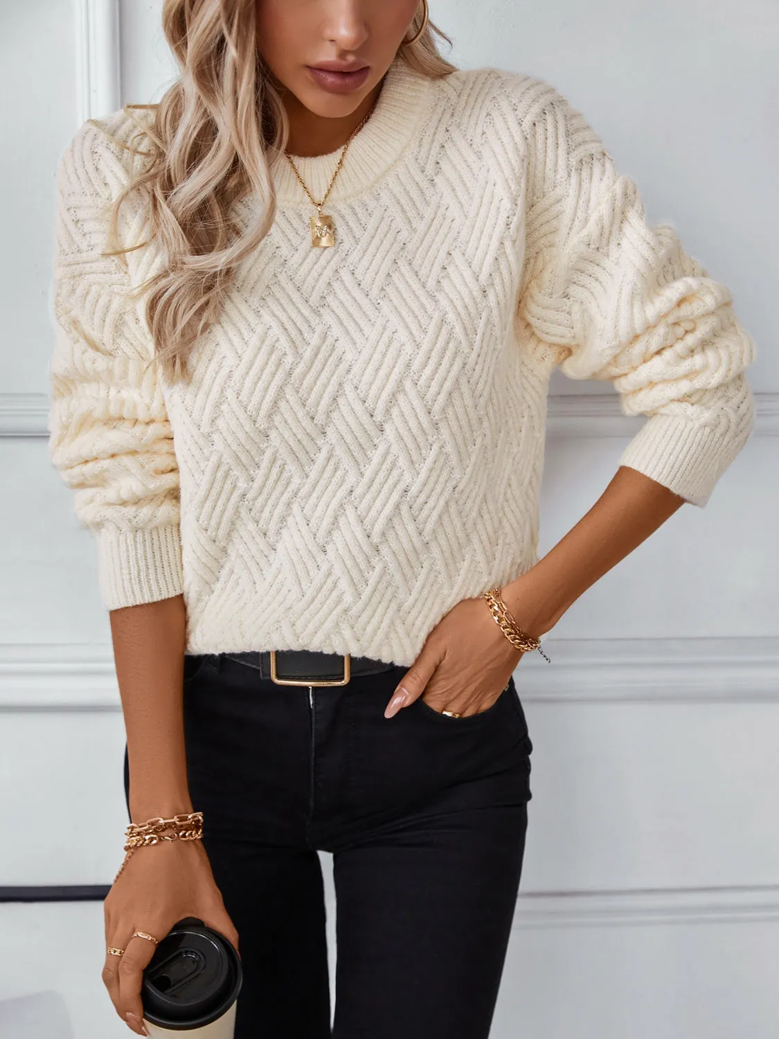 Round Neck Long Sleeve Woven Sweater sold by Charming Charlie product image thumbnail 3