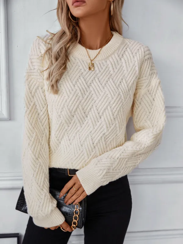 Round Neck Long Sleeve Woven Sweater sold by Charming Charlie