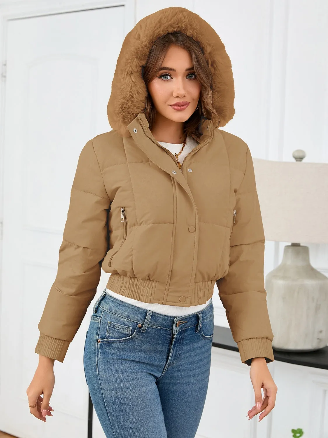 Pocketed Long Sleeve Cropped Hooded Winter Coat sold by Charming Charlie product image thumbnail 3