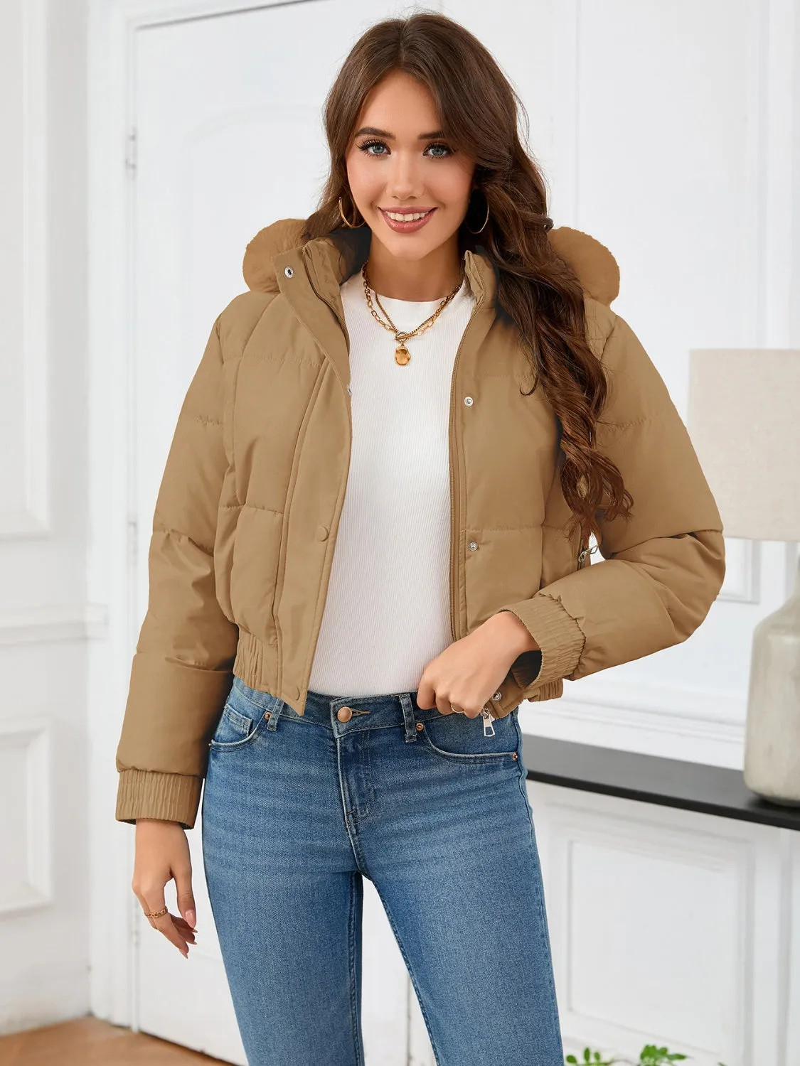 Pocketed Long Sleeve Cropped Hooded Winter Coat sold by Charming Charlie product image thumbnail 4