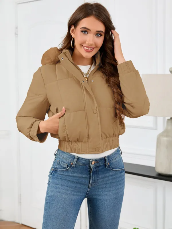 Pocketed Long Sleeve Cropped Hooded Winter Coat sold by Charming Charlie