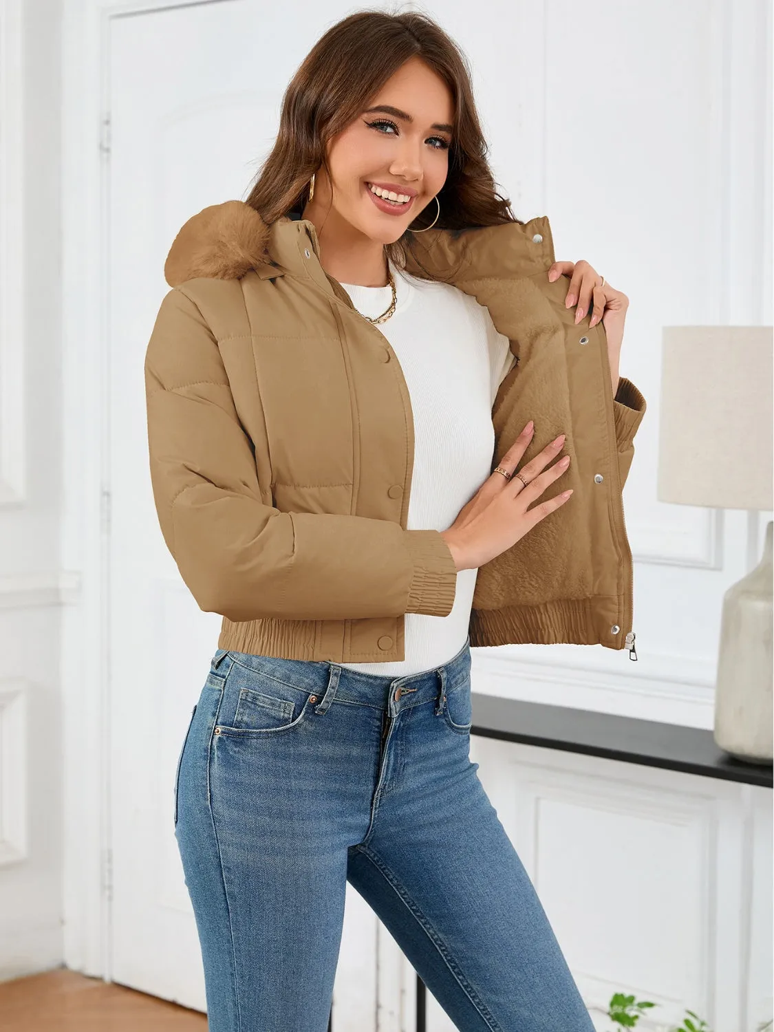 Pocketed Long Sleeve Cropped Hooded Winter Coat sold by Charming Charlie product image thumbnail 5