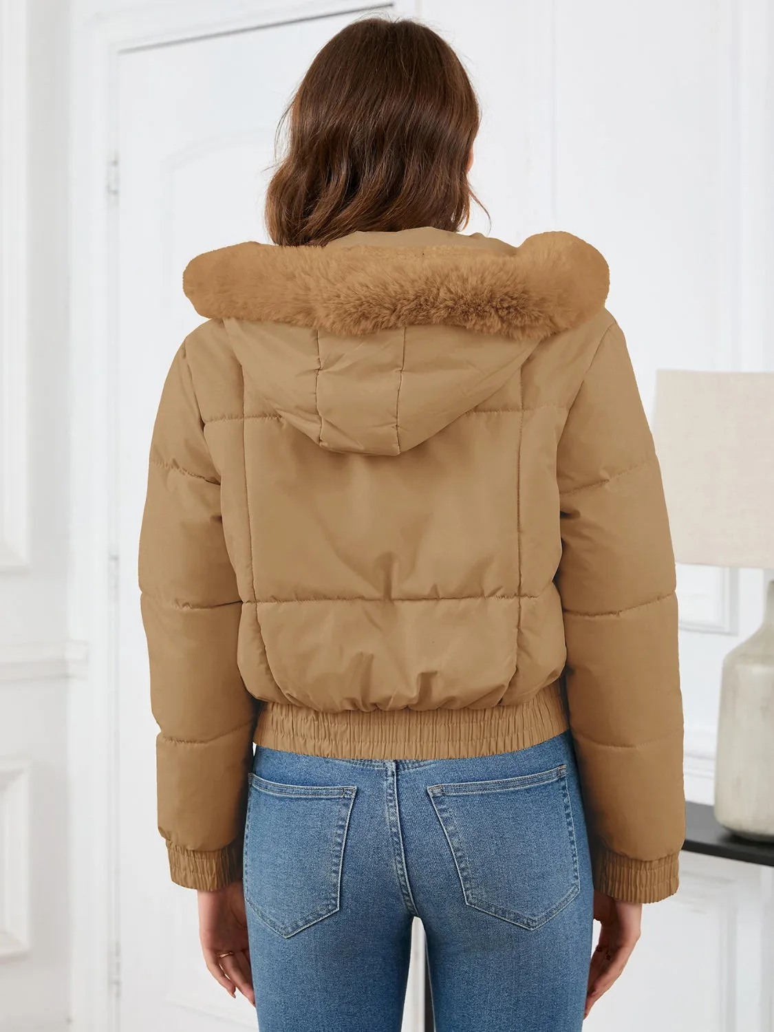 Pocketed Long Sleeve Cropped Hooded Winter Coat sold by Charming Charlie product image thumbnail 2