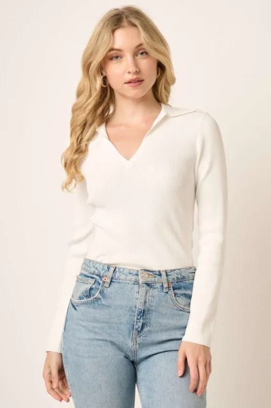 Mittoshop Polo Long Sleeve Ribbed Knit Top sold by Charming Charlie