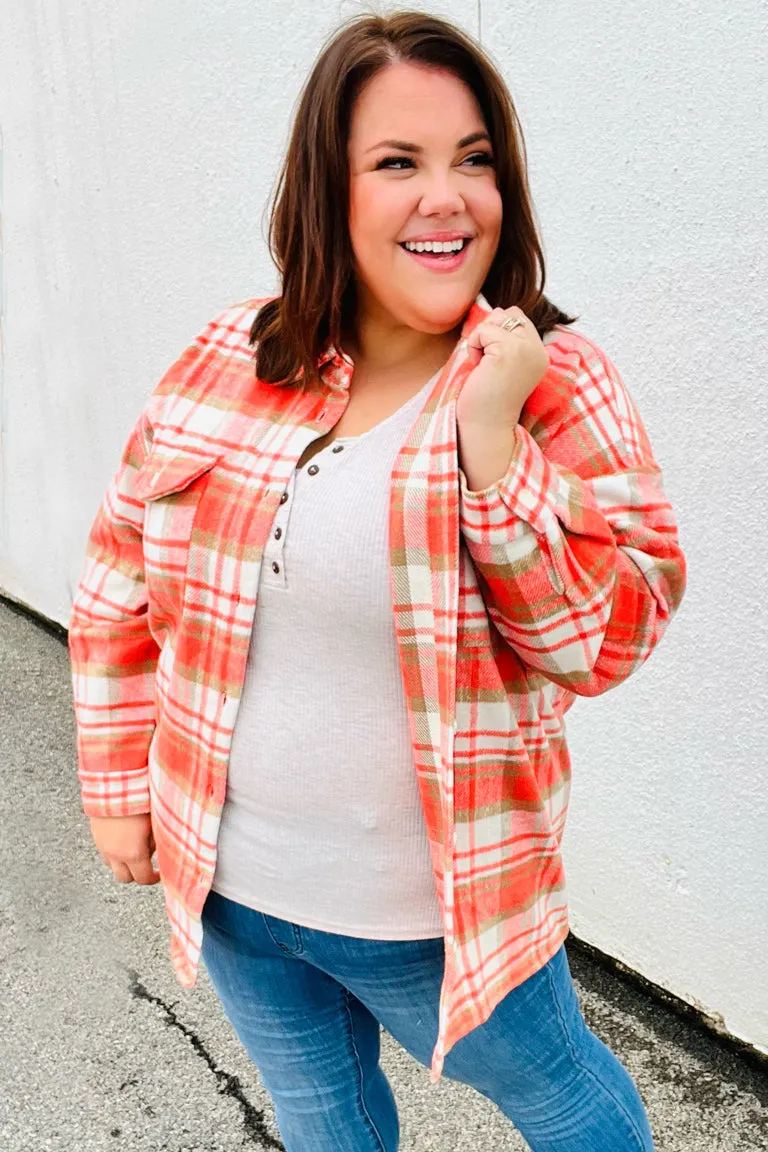 Orange Plaid Flannel Button Down Shacket sold by Charming Charlie product image thumbnail 4
