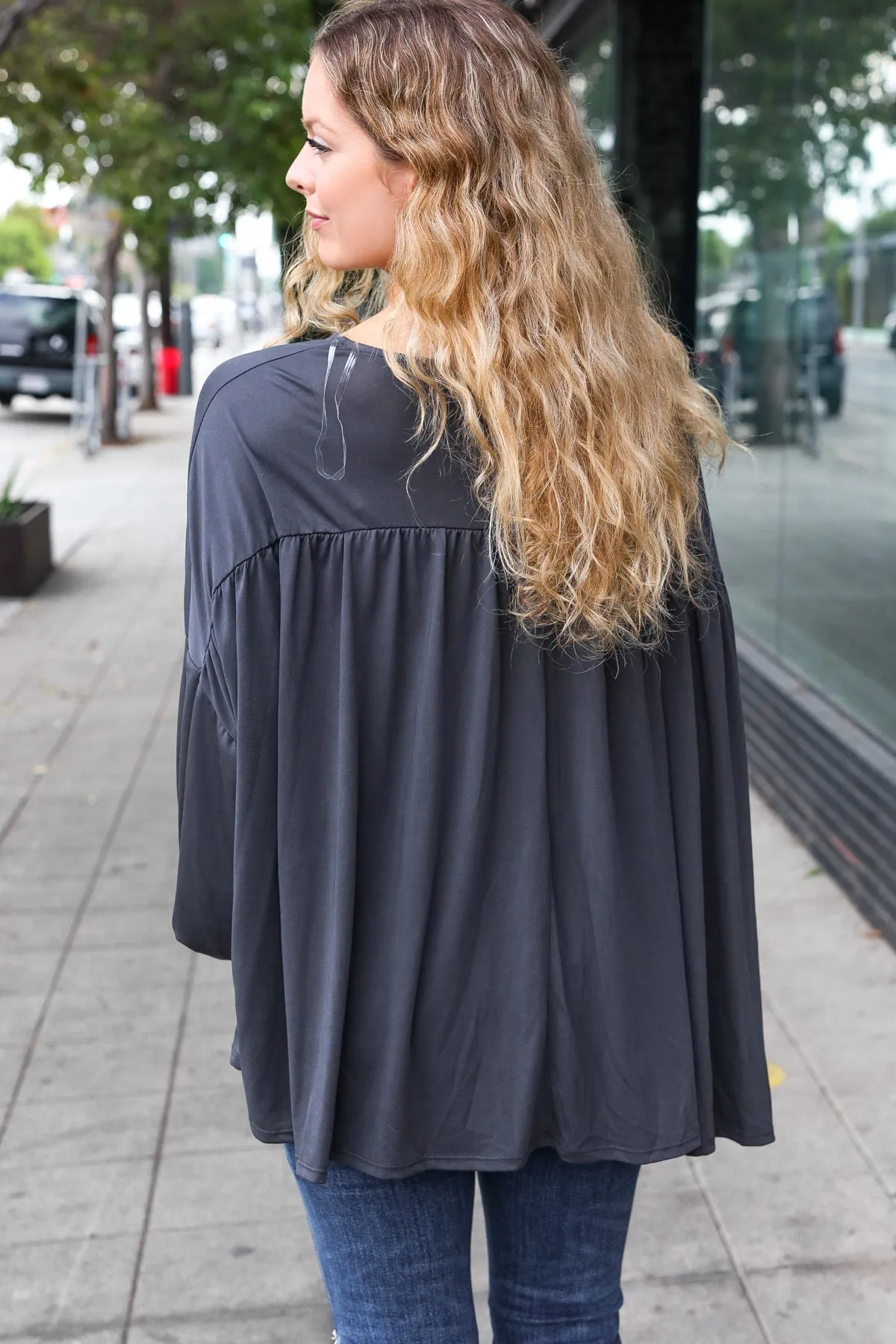 Casual Chic Charcoal V Neck Yoke Modal Knit Top sold by Charming Charlie product image thumbnail 5