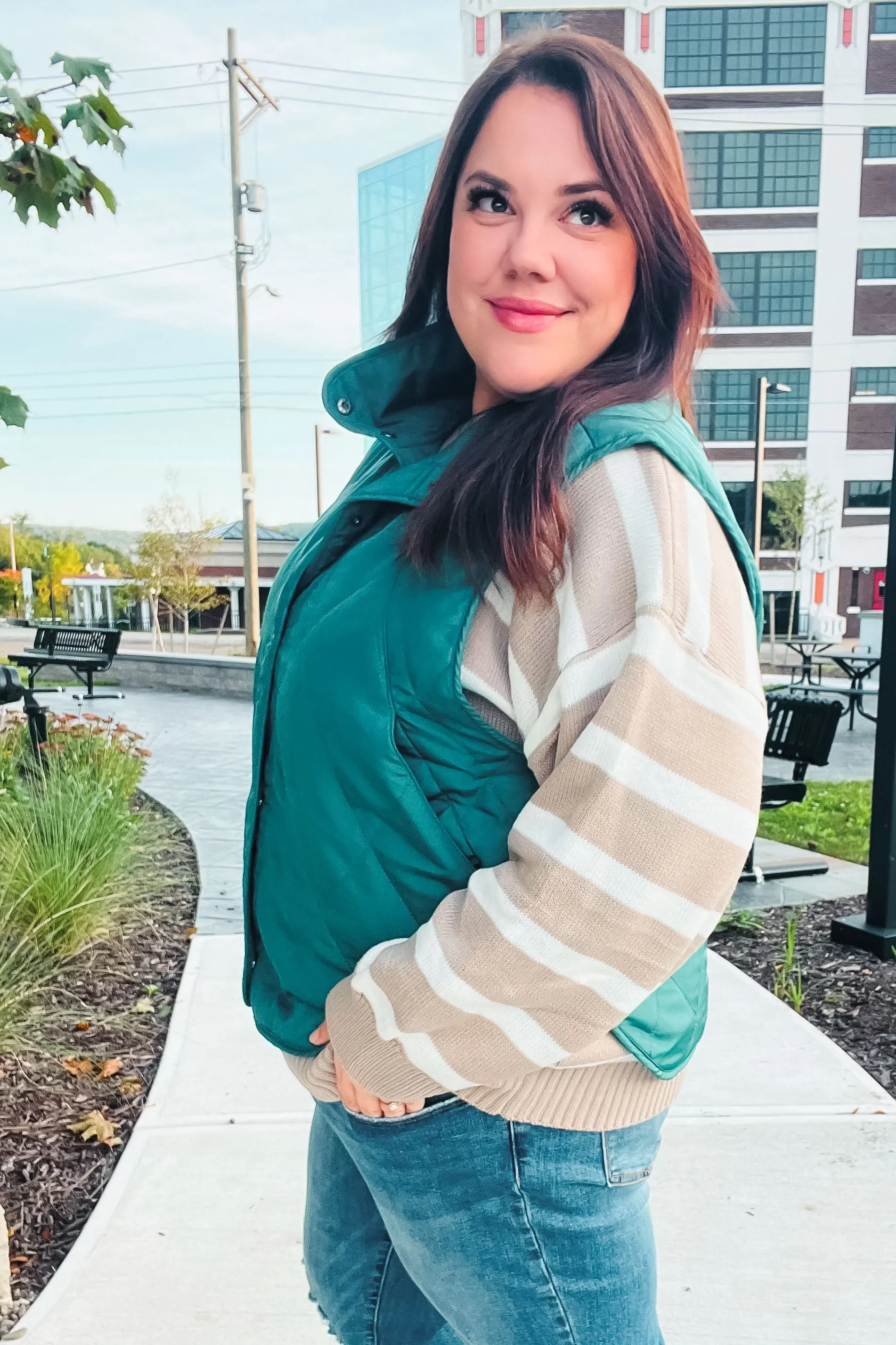 Weekend Ready Hunter Green Snap Button Quilted Puffer Vest sold by Charming Charlie product image thumbnail 5