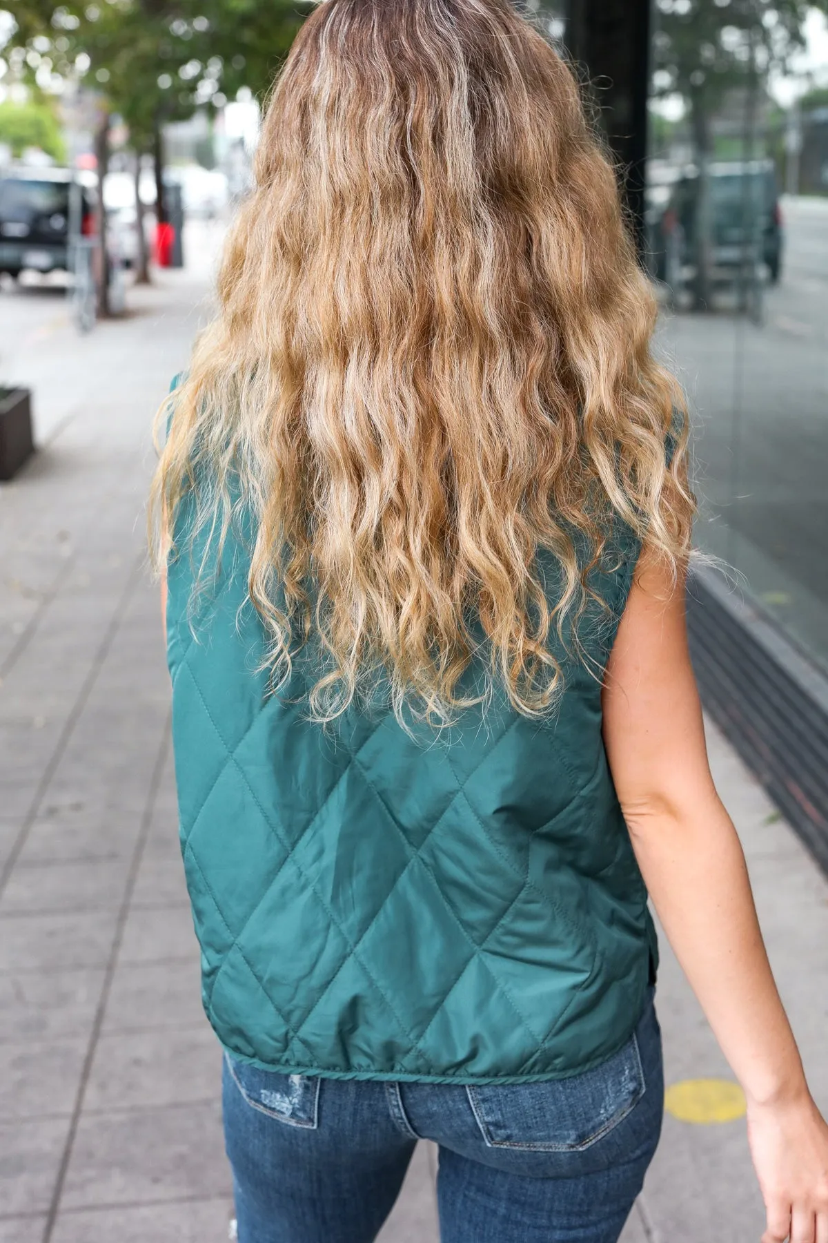 Weekend Ready Hunter Green Snap Button Quilted Puffer Vest sold by Charming Charlie product image thumbnail 3