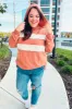 Feeling Playful Rust Stripe Color Block French Terry Hoodie sold by Charming Charlie