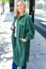 Turn Heads Forest Green Fleece Button Down Duster Jacket sold by Charming Charlie
