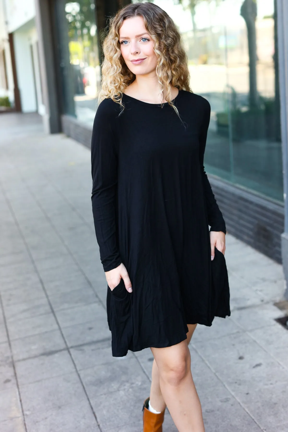 Classic Elegance Black Long Sleeve Shift Knit Dress sold by Charming Charlie product image thumbnail 5