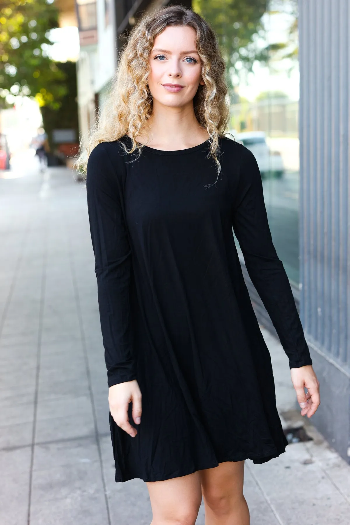 Classic Elegance Black Long Sleeve Shift Knit Dress sold by Charming Charlie product image thumbnail 3