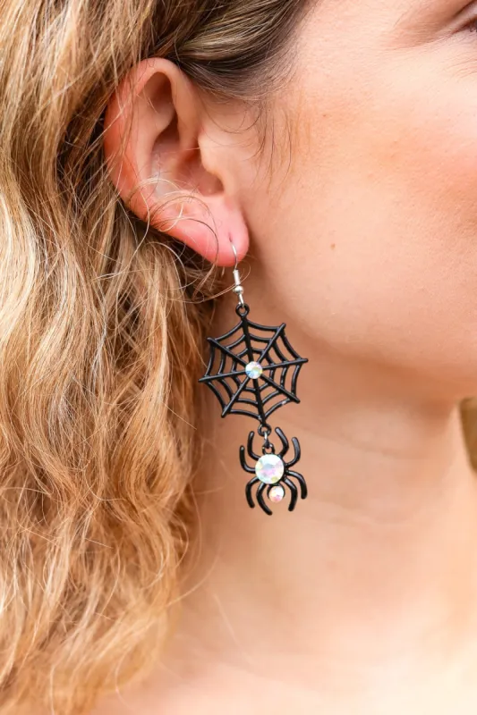 Black Spider & Web Jewel Dangle Earrings sold by Charming Charlie