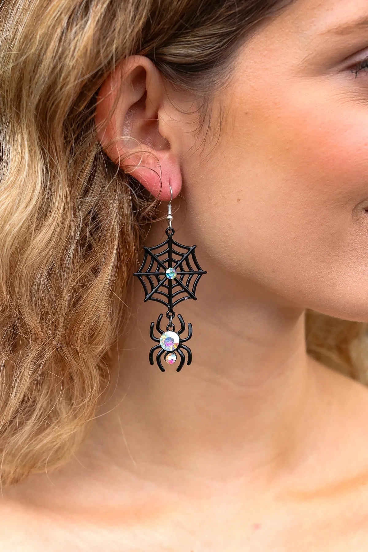 Black Spider & Web Jewel Dangle Earrings sold by Charming Charlie product image thumbnail 3