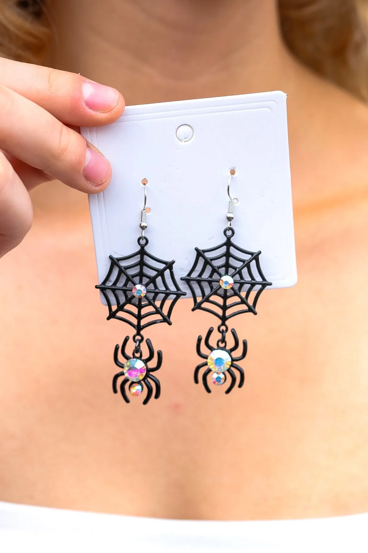 Black Spider & Web Jewel Dangle Earrings sold by Charming Charlie product image thumbnail 2