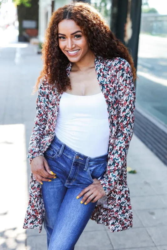 Fall For You Forest Green Abstract Print Pocketed Cardigan sold by Charming Charlie