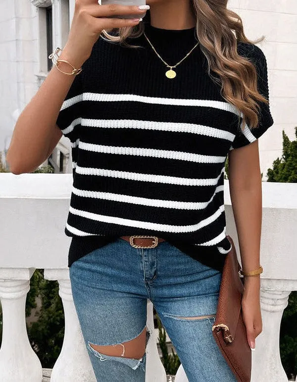 Striped rib knit short sleeve top sold by Charming Charlie product image thumbnail 3