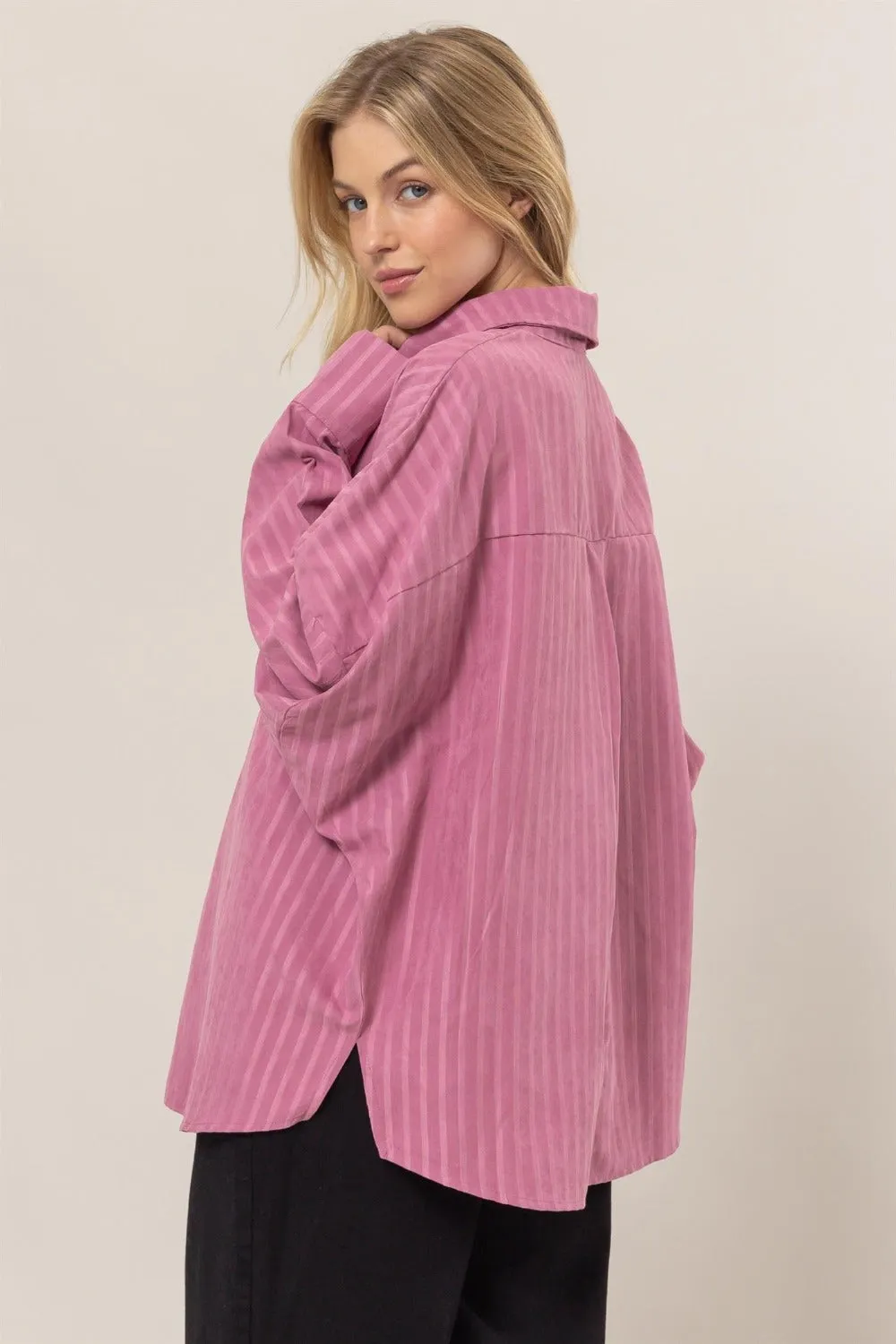 HYFVE Stripe Button Down Long Sleeve Oversized Shirt sold by Charming Charlie product image thumbnail 2