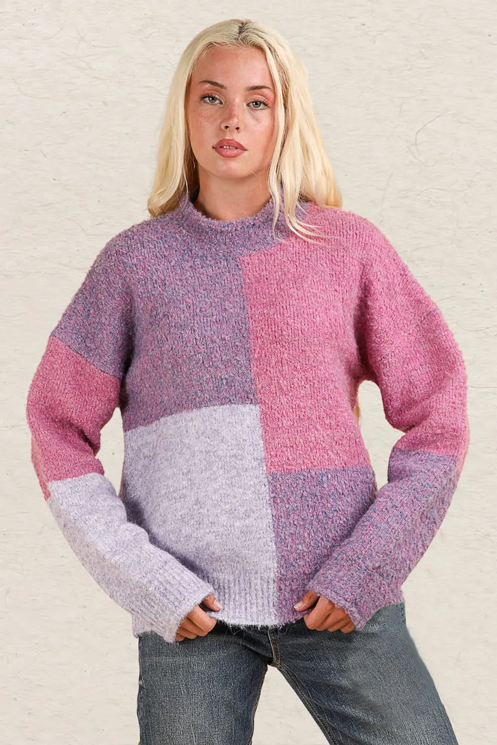 VERY J Color Block Mock Neck Drop Shoulder Sweater sold by Charming Charlie