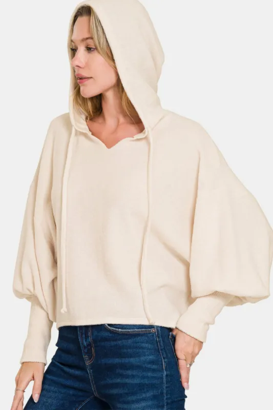 Zenana Brushed Hacci Drop Shoulder Cropped Hoodie sold by Charming Charlie