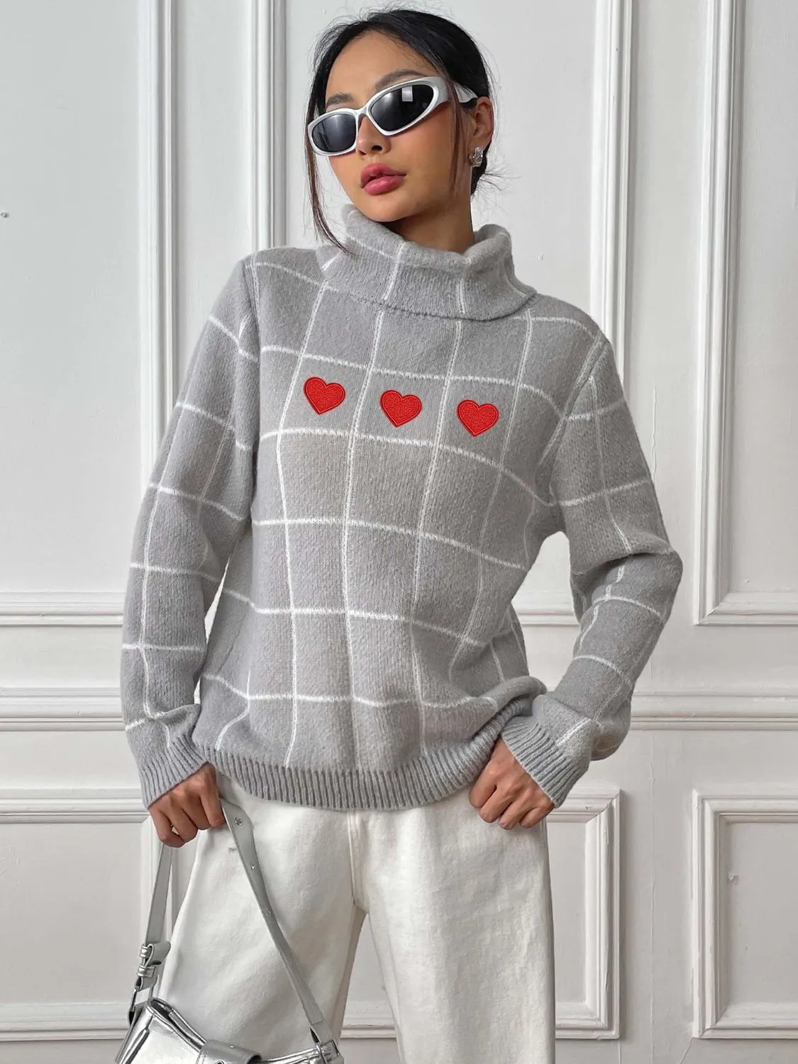 Heart Plaid Turtleneck Long Sleeve Sweater sold by Charming Charlie product image thumbnail 4