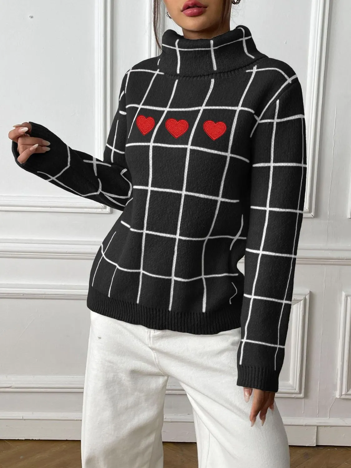 Heart Plaid Turtleneck Long Sleeve Sweater sold by Charming Charlie product image thumbnail 5