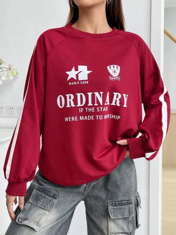 Letter Graphic Round Neck Long Sleeve Sweatshirt sold by Charming Charlie