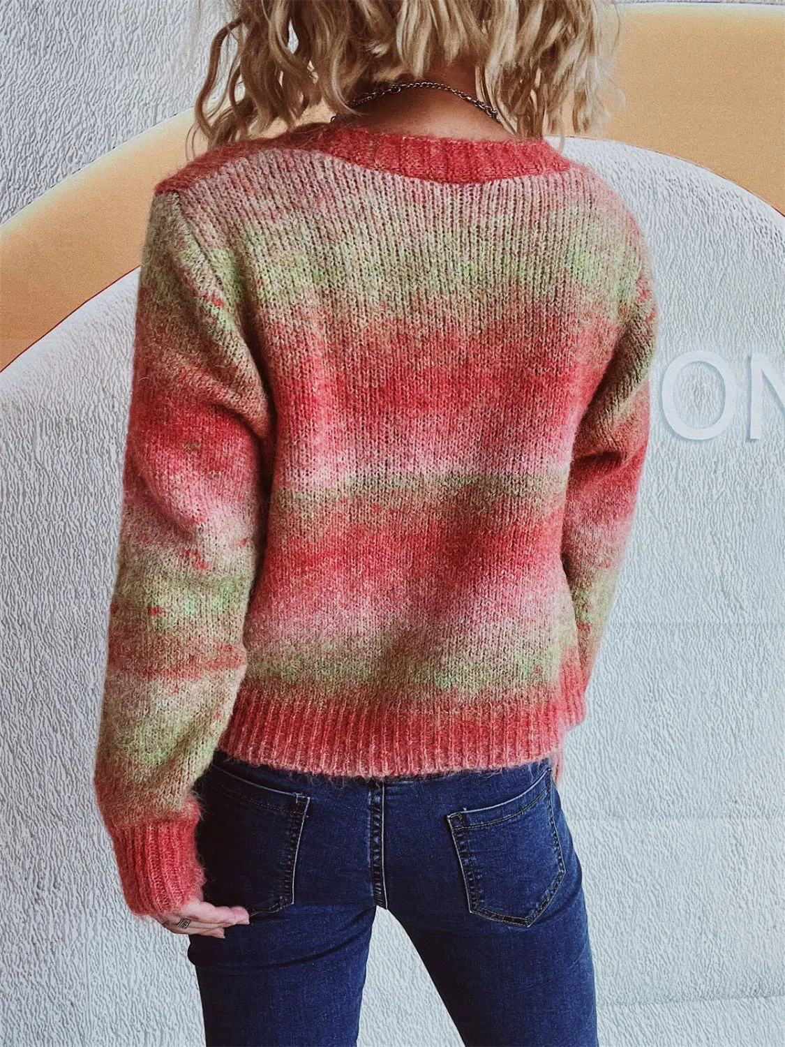 Gradient Heart Shape Button V-Neck Cardigan sold by Charming Charlie product image thumbnail 5