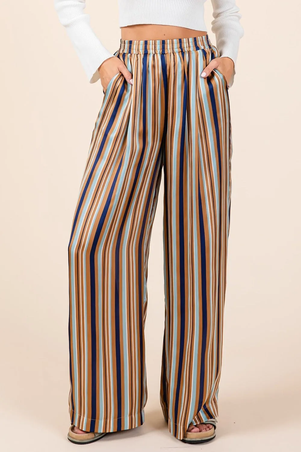 Mittoshop Striped Satin Elastic Waist Wide Leg Pants sold by Charming Charlie product image thumbnail 5