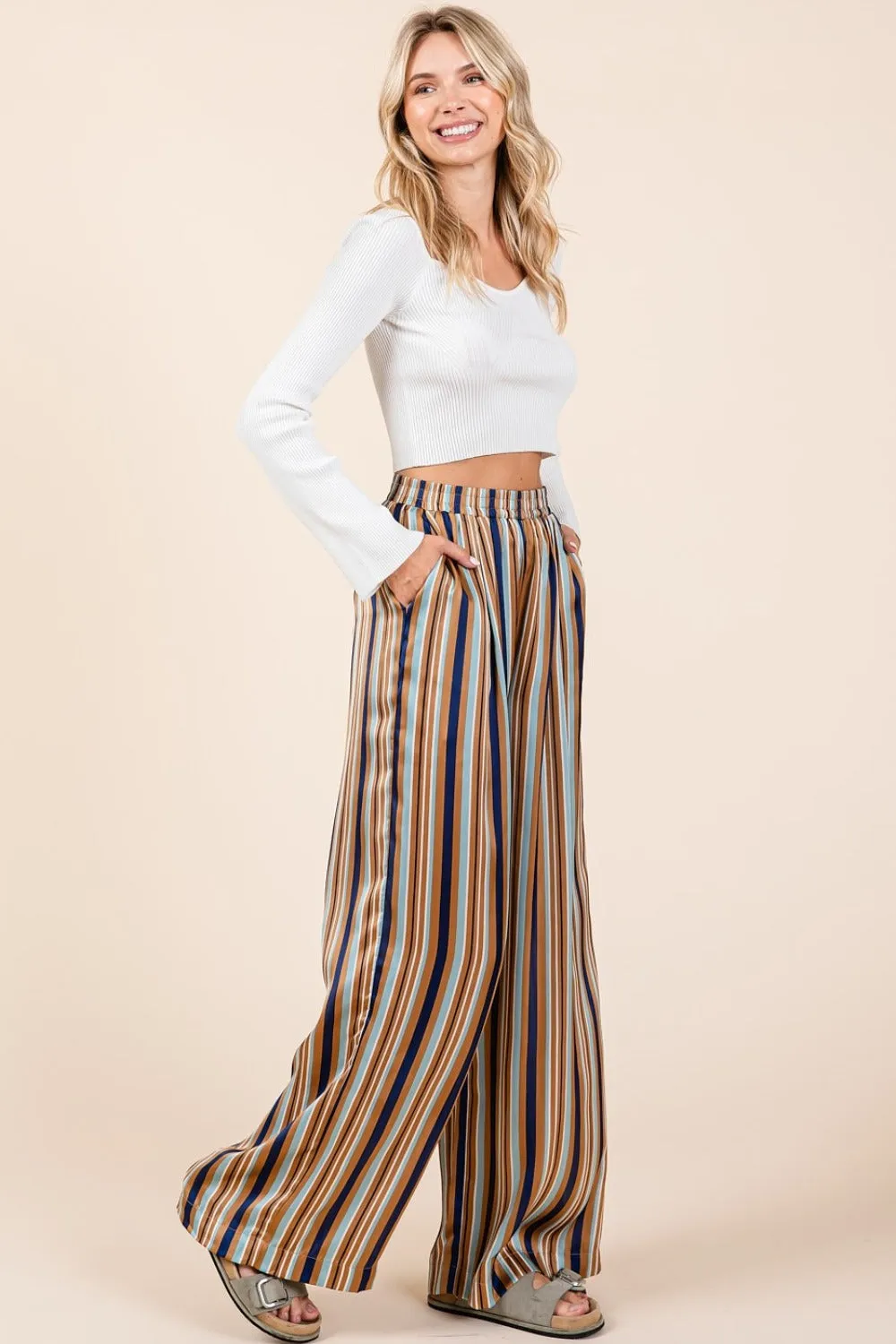 Mittoshop Striped Satin Elastic Waist Wide Leg Pants sold by Charming Charlie product image thumbnail 2