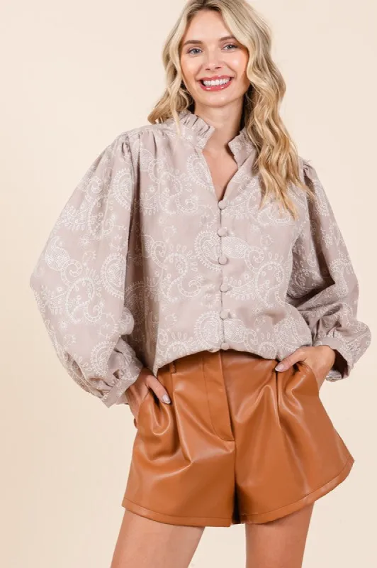 Paisley Eyelet Laced Button-Up Blouse sold by Charming Charlie