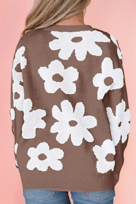 Vintage Flower Drop Shoulder Loose Sweater sold by Charming Charlie product image thumbnail 5